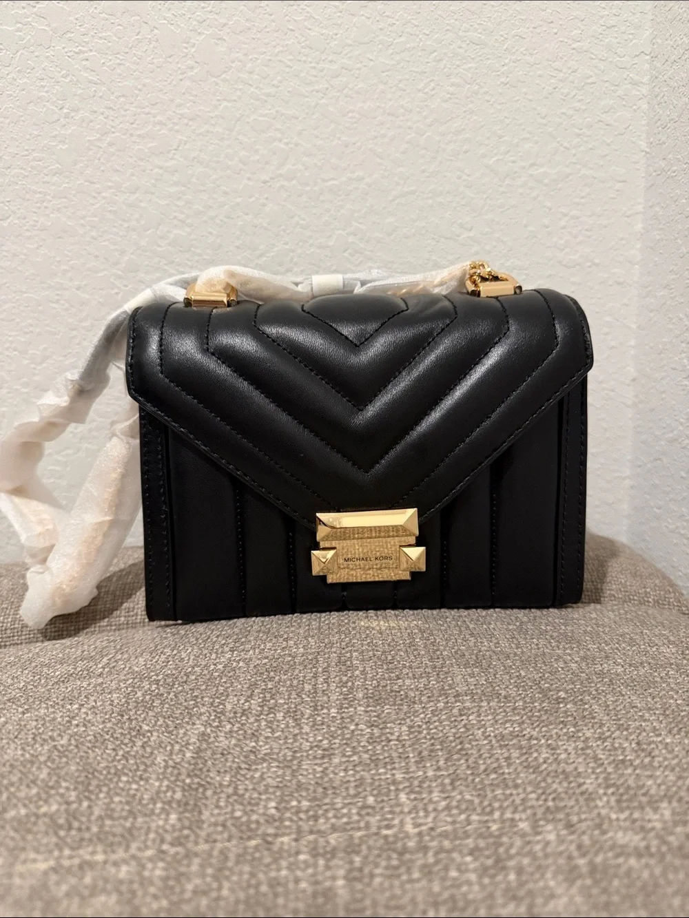 Michael Kors Black Quilted Crossbody with Gold Hardware